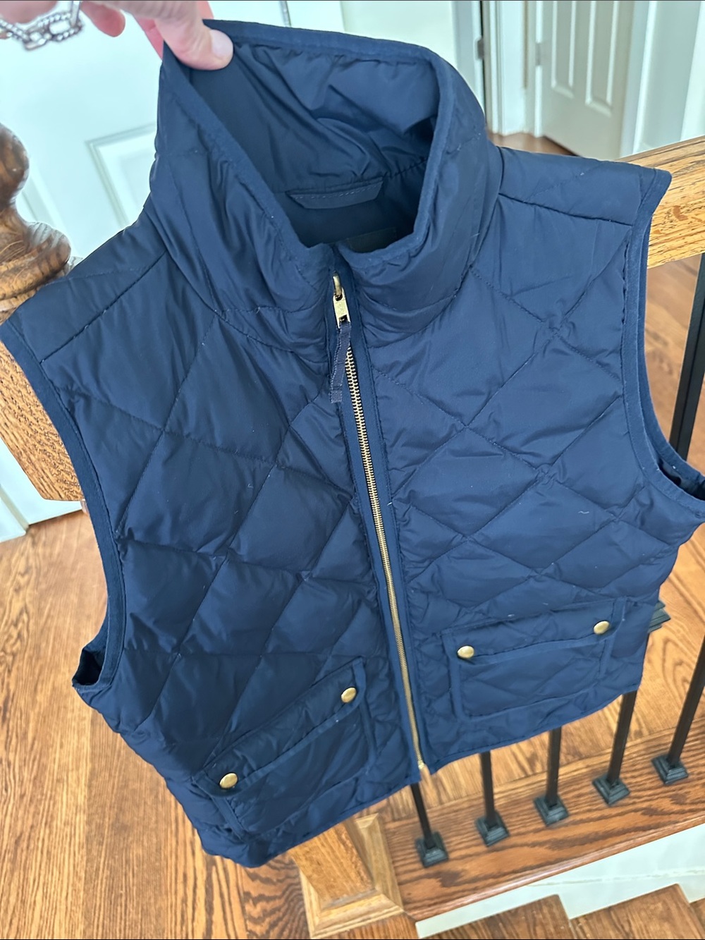 J. Crew Quilted Navy Vest with Gold Hardware